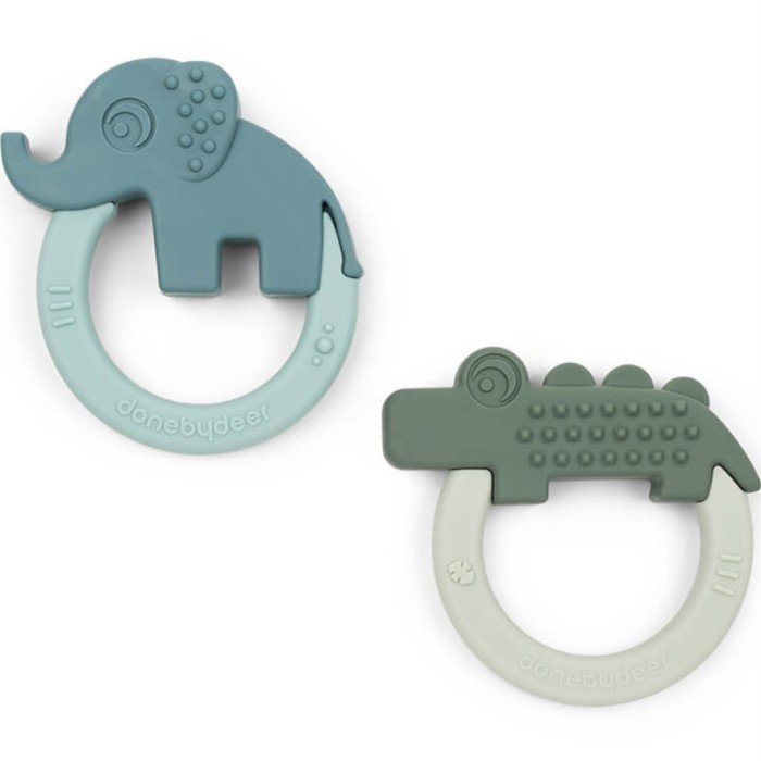 Done By Deer Teether 2-pack Deer Friends, Green/Blue - Bitringar - Apotea
