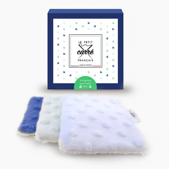 Le Petit Carré Français Babywipes tvättlappar Blå 3-pack