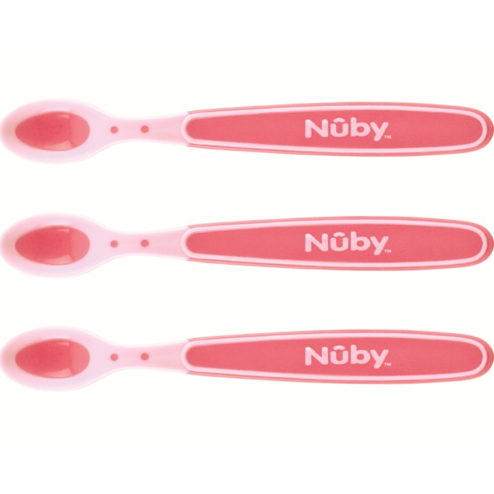 Nûby Nuby Soft Edge Hot Safe Spoon Pink +3m, 3 st - Barnbestick - Apotea